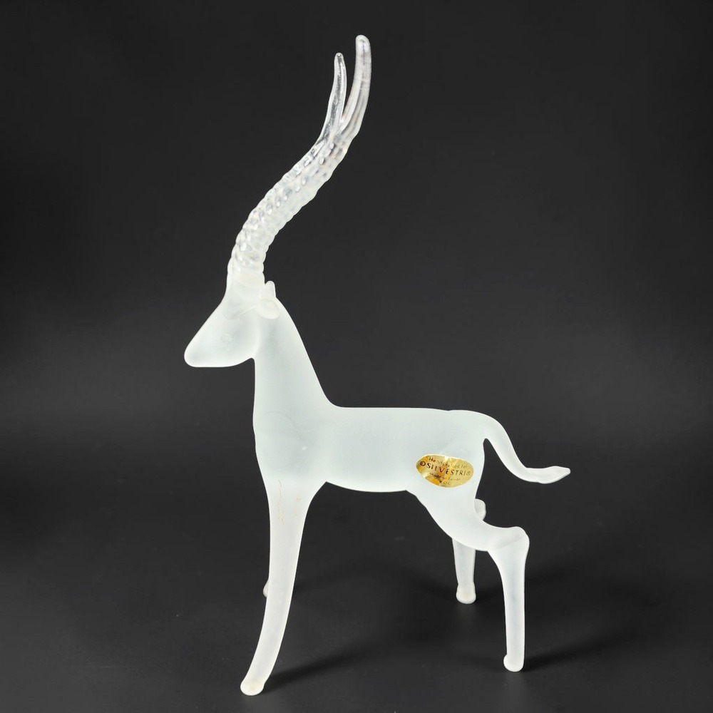 Silvestri Frosted Glass Gazelle Antelope Figurine Clear Horns Taiwan ROC VTG